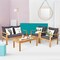 Costway 4PCS Patio Furniture Set Acacia Wood Thick Cushion Loveseat Sofa Off White\Turquoise\Grey